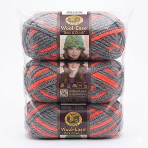 3X Lion Brand Wool-Ease Thick & Quick Yarn Monarch Maripoza Orange & Gray New